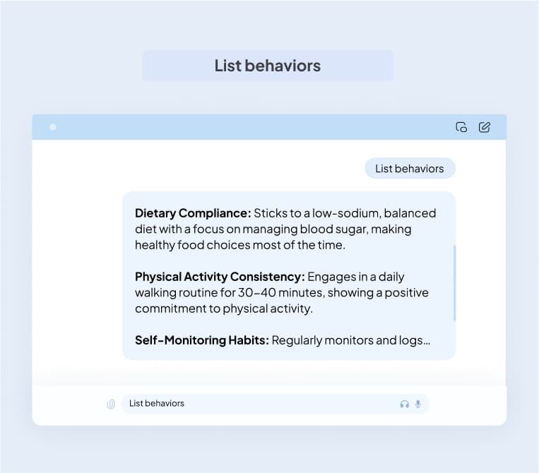 A digital note showing three healthy behaviors: Dietary Compliance, Physical Activity Consistency, and Self-Monitoring Habits.