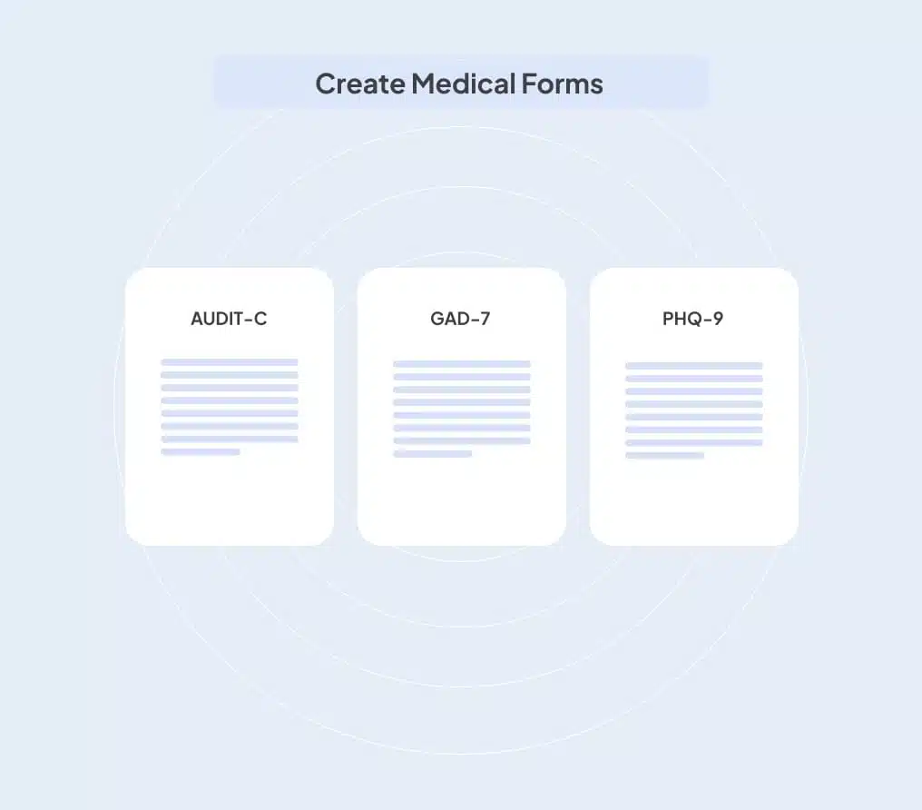 A blue background highlights the process of creating medical forms, enhancing visual appeal and focus on healthcare tasks.