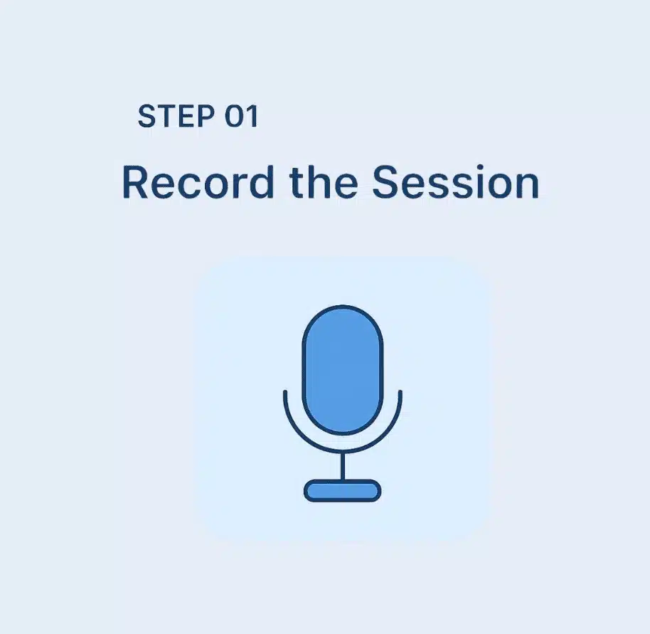 A microphone with the text "Record the session" displayed prominently