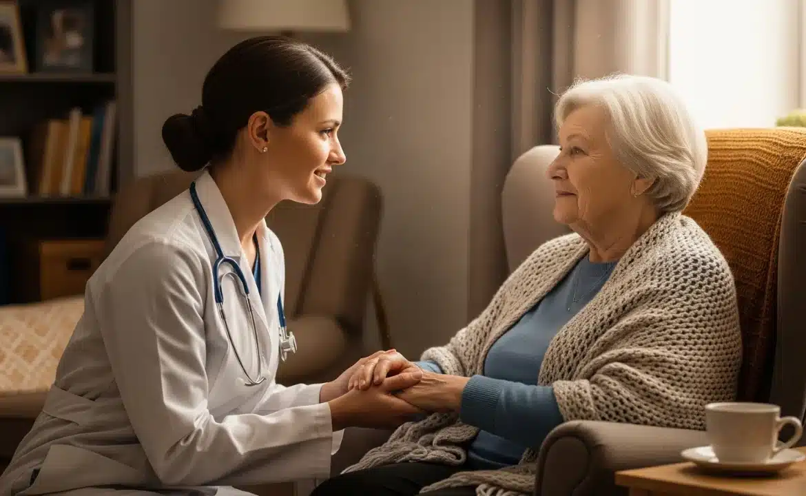 A female doctor talks to an elderly woman, emphasizing patient engagement strategies for better healthcare outcomes.